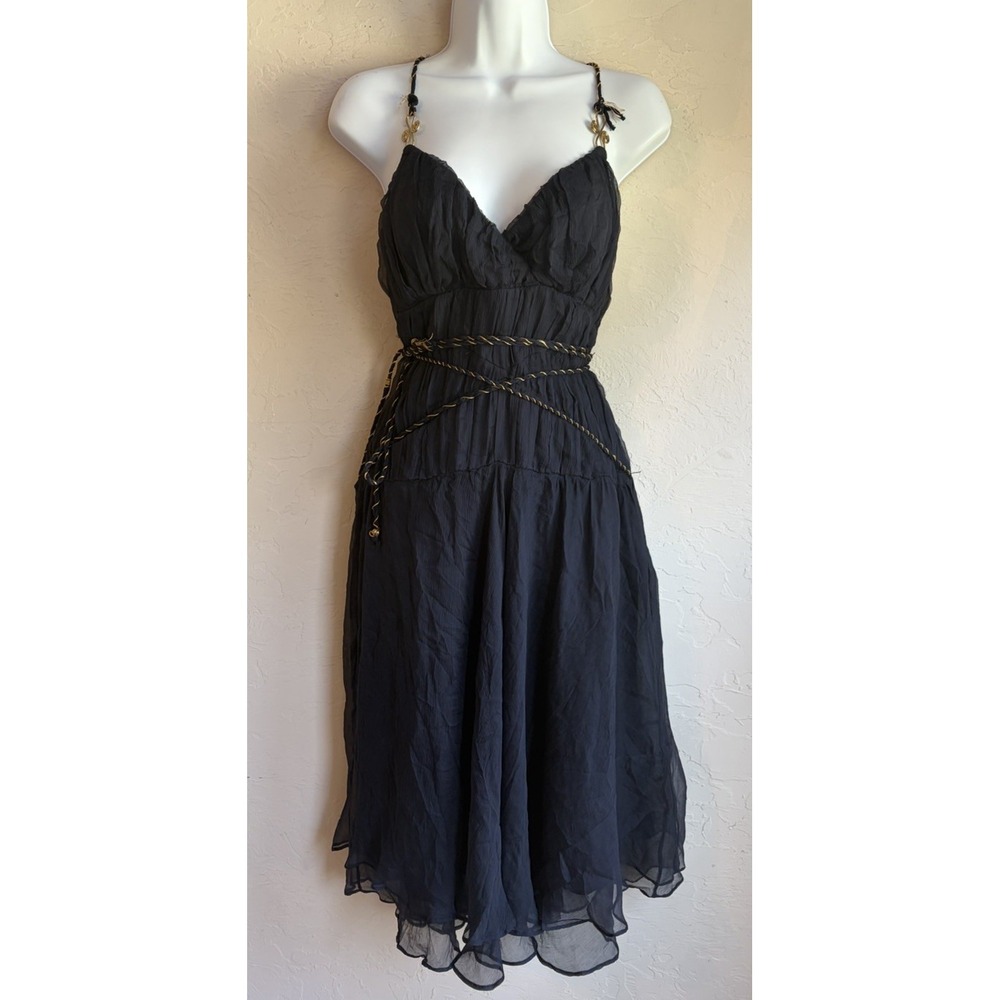 Vintage 90s Y2K 100% Silk Eci Midi Dress 4 Romantic Goth Goddess Fairy Witchy